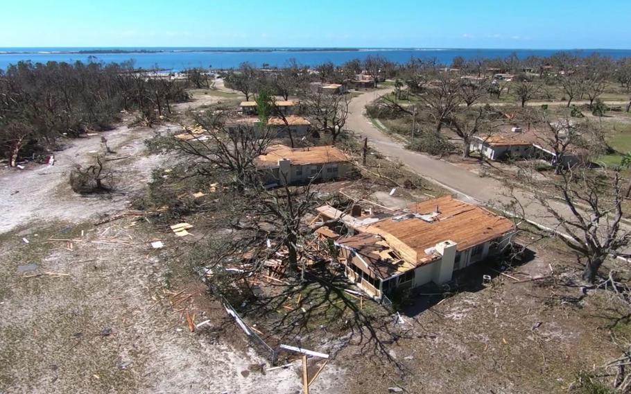 This screengrab is from a video of base housing facilities showing damage caused by Hurricane Michael at Tyndall Air Force Base, 14 Oct. 2018.