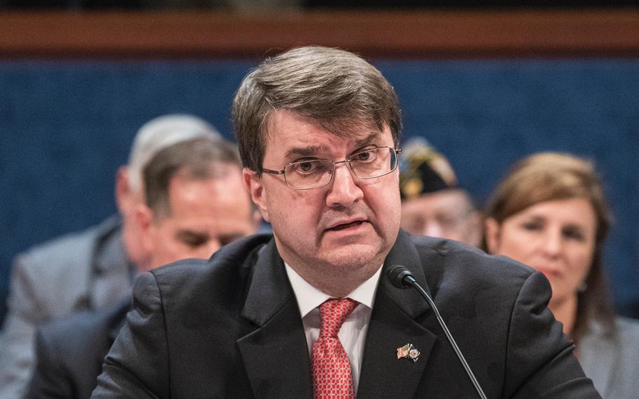 Veterans Affairs Secretary Robert Wilkie testifies before members of Congress on Capitol Hill in Washington on Wednesday, Dec. 19, 2018.