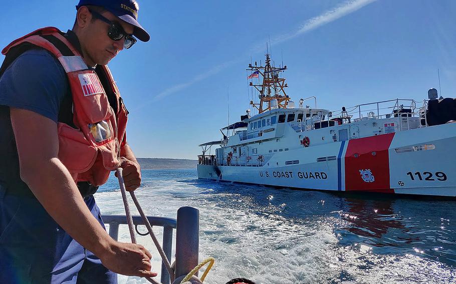 A Coast Guardsman works during a patrol off the coast of Southern California, Nov. 27, 2018. 
