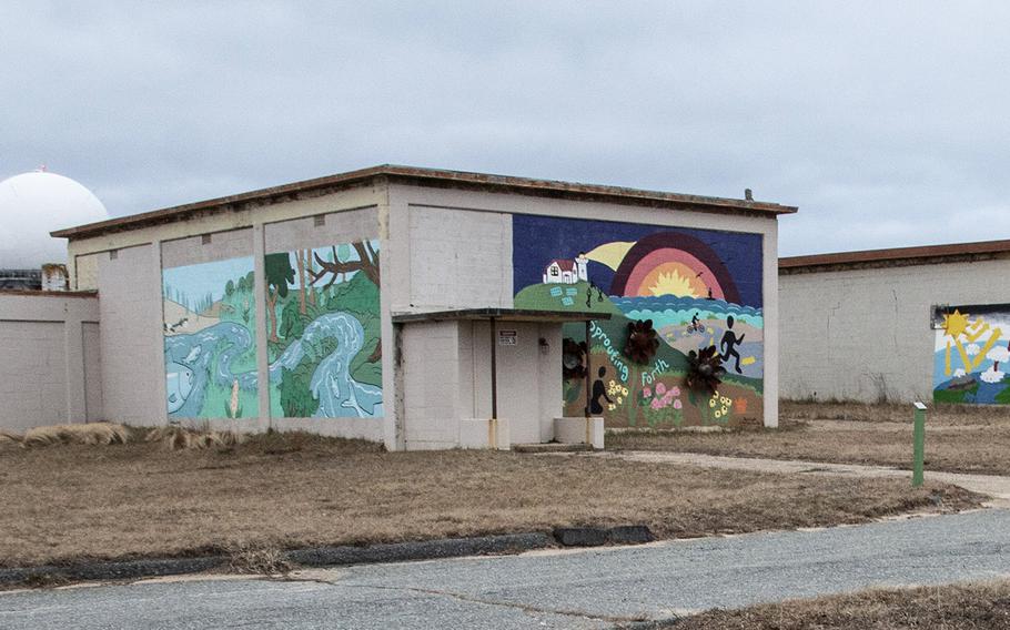 Murals on buildings at the former North Truro Air Force Station on Cape Cod, in January, 2019.
