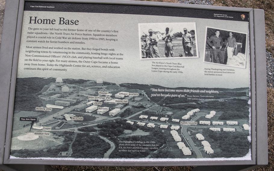 A National Park Service display explains the history of the former North Truro Air Force Station on Cape Cod, in January, 2019.