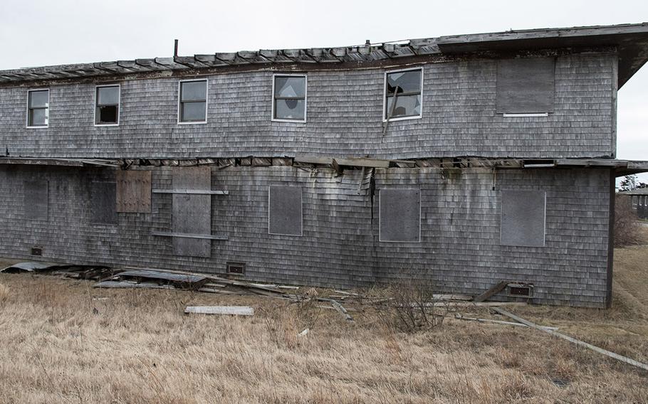 Bachelor officers' quarters in a state of decay at the now-abandoned North Truro Air Force Station on Cape Cod, in January, 2019.