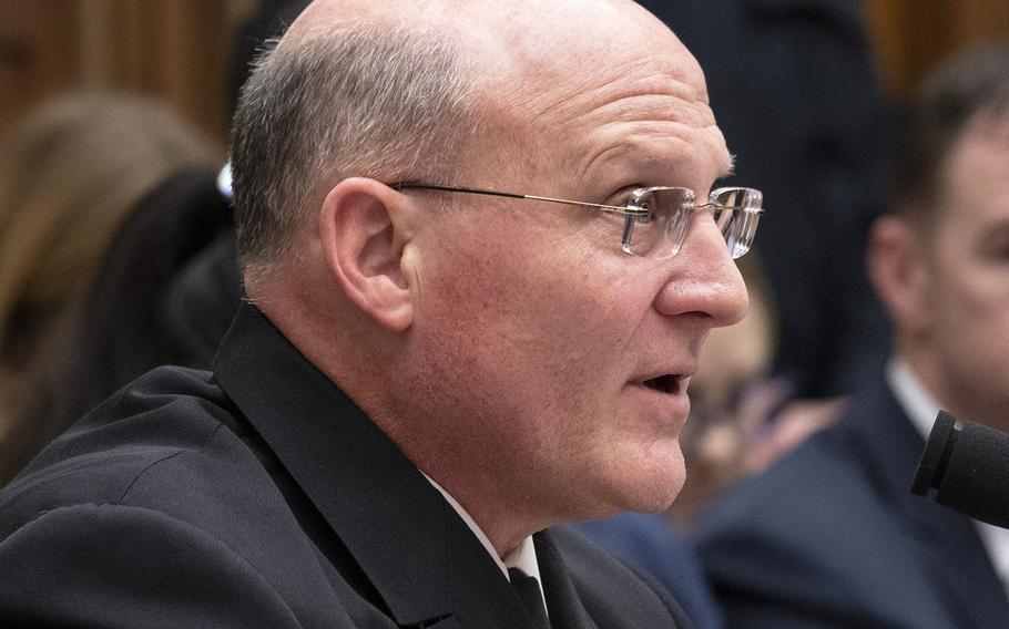 Vice Adm. Michael Gilday, Director of Operations (J3) of the Joint Staff, testifies at a House Armed Services Committee hearing on DOD support to the southern border, Jan. 29, 2019 on Capitol Hill.