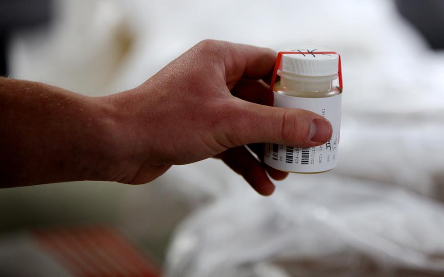 Urine samples were collected from personnel at Marine Corps Base Camp Lejeune, N.C., on Nov. 30, 2012.