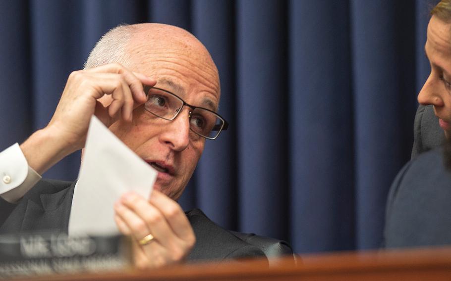 Chairman of the House Armed Services Committee Rep. Adam Smith, D-Wash., confers with aides about a note during a hearing on Capitol Hill in Washington on Wednesday, Feb. 6, 2019. Smith expressed concern that special operations forces may be getting stretched thin. “Certainly their tempo is high... Are we asking too much of them?"