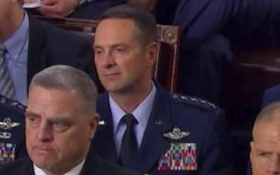 U.S. Air Force Gen. Joseph Lengyel has apologized for inverting his ribbons, wearing the highest precedence awards on the bottom row, during the State of the Union address in Washington on Feb. 5, 2019.