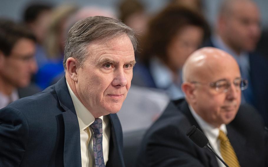 Assistant Secretary of Defense for Sustainment Robert McMahon testifies during a hearing on Capitol Hill in Washington on Wednesday, Feb. 27, 2019.