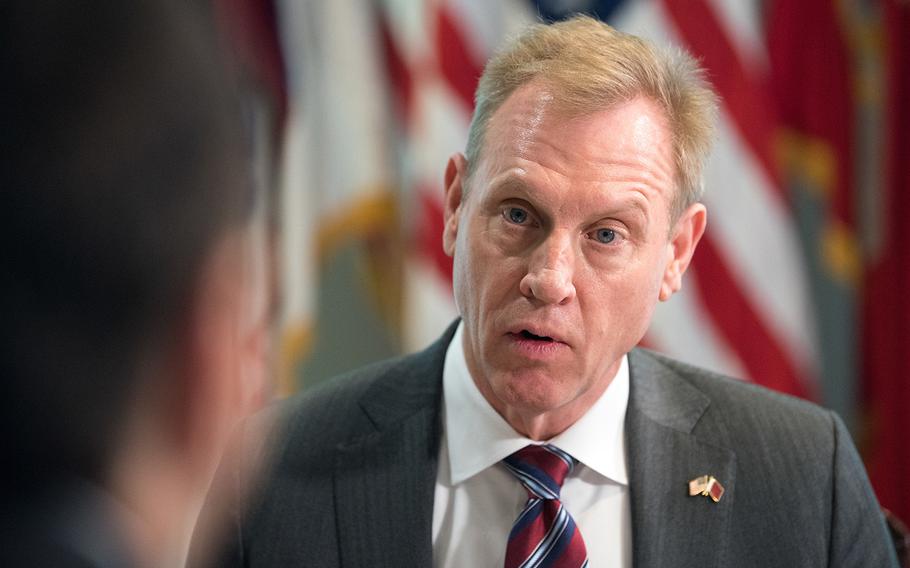 Acting U.S. Secretary of Defense Patrick M. Shanahan meets with the Qatar Minister of State for Defence Affairs Khalid bin Mohammad Al Attiyah at the Pentagon in Washington, D.C., March 12, 2019. 