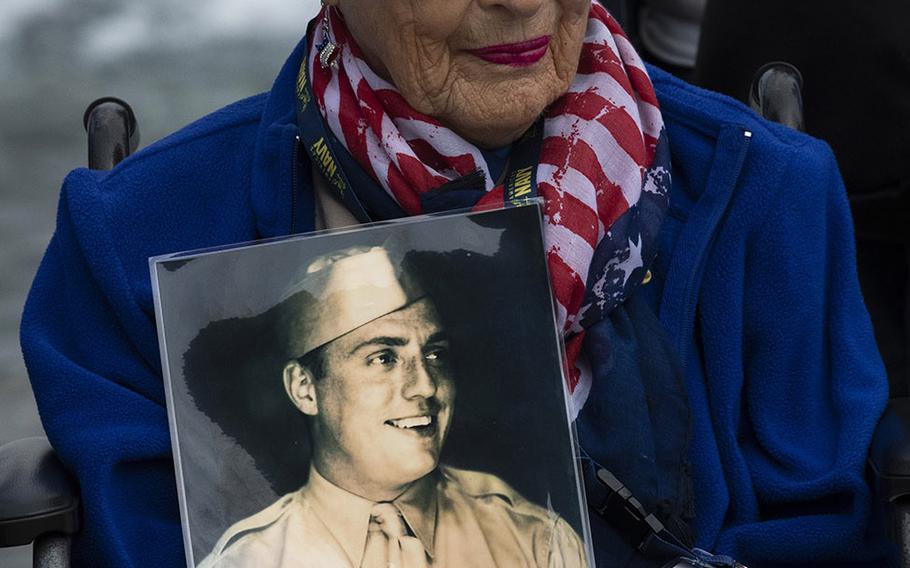 Navy veteran Genarose Gearing, with the Greater St. Louis Honor Flight at the National World War II Memorial in Washington, D.C., March 30, 2019.