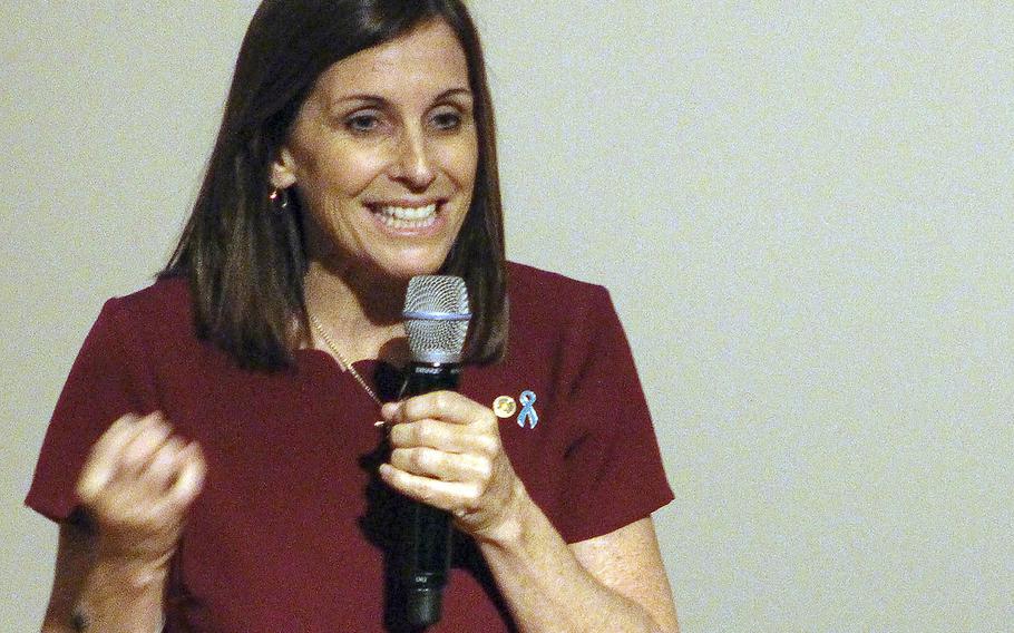 Sen. Martha McSally, R-Ariz., speaks during the Better People, Better Leaders, Better Nation Conference at the U.S. Naval Academy in Annapolis, Md., April 4, 2019.
