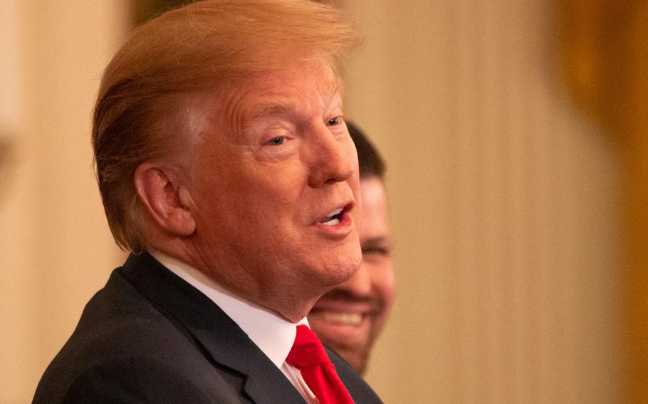 President Donald Trump speaks at a Wounded Warrior event held at the White House, Thursday, April 18, 2019. 