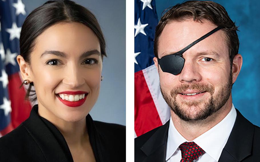 Reps. Alexandria Ocasio-Cortez, D-N.Y., and Dan Crenshaw, R-Texas.