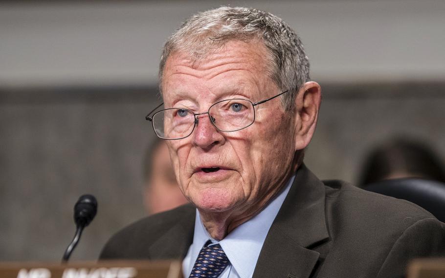 Senate Armed Services Committee Chairman Sen. Jim Inhofe, R-Okla, attends a hearing on Capitol Hill in Washington on March 26, 2019.