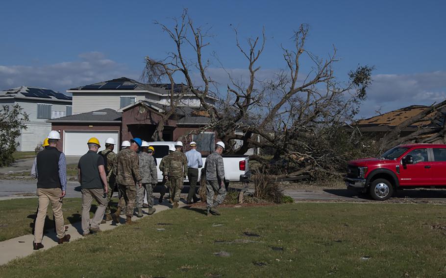 Air Force senior leaders tour base housing at Tyndall Air Force Base, Florida, Oct. 14, 2018. Air Force senior leaders toured Tyndall Air Force Base to assess the damage from Hurricane Michael, one of the most intense tropical cyclones to ever hit the U.S.