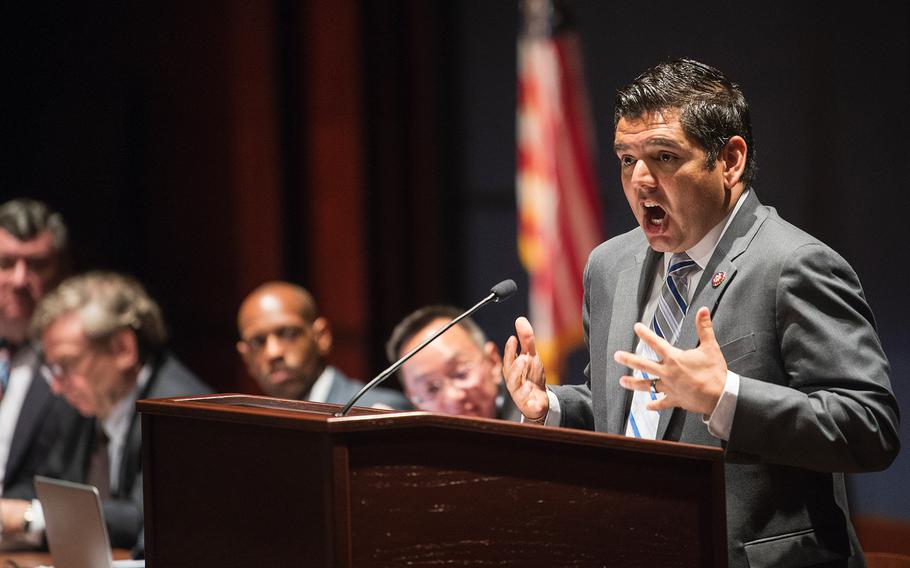U.S. Rep. Raul Ruiz, D-Ca., speaking during a briefing at the U.S. Capitol in Washington on Tuesday, April 30, 2019, said it "doesn't take a genius" to see the obvious association between toxic smoke from burn pits and somebody's ill health.