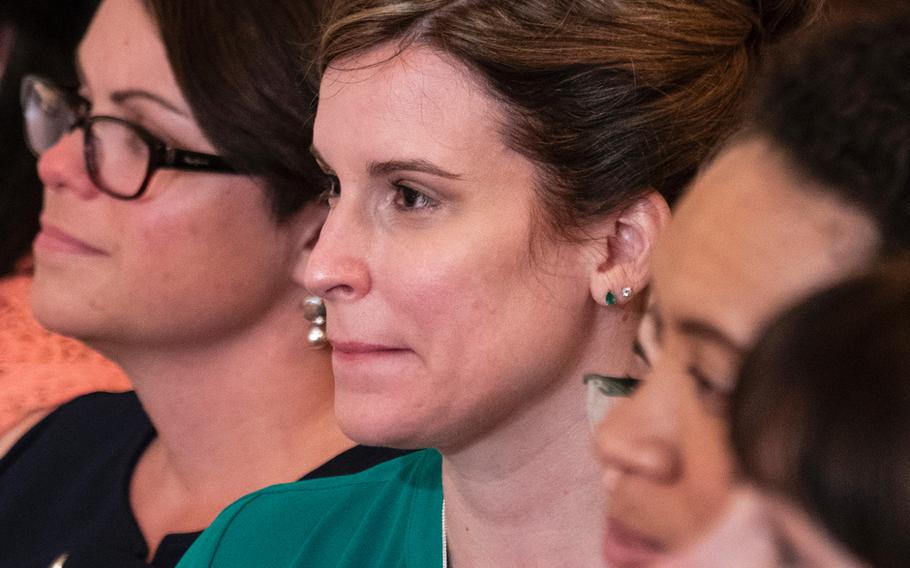 Audience members listen as President Donald Trump speaks at the third annual Celebration of Military Mothers at the White House, May 10, 2019.