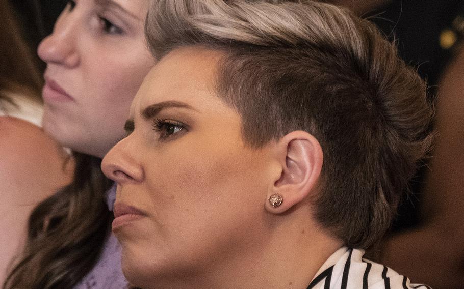 Audience members listen as President Donald Trump speaks at the third annual Celebration of Military Mothers at the White House, May 10, 2019.