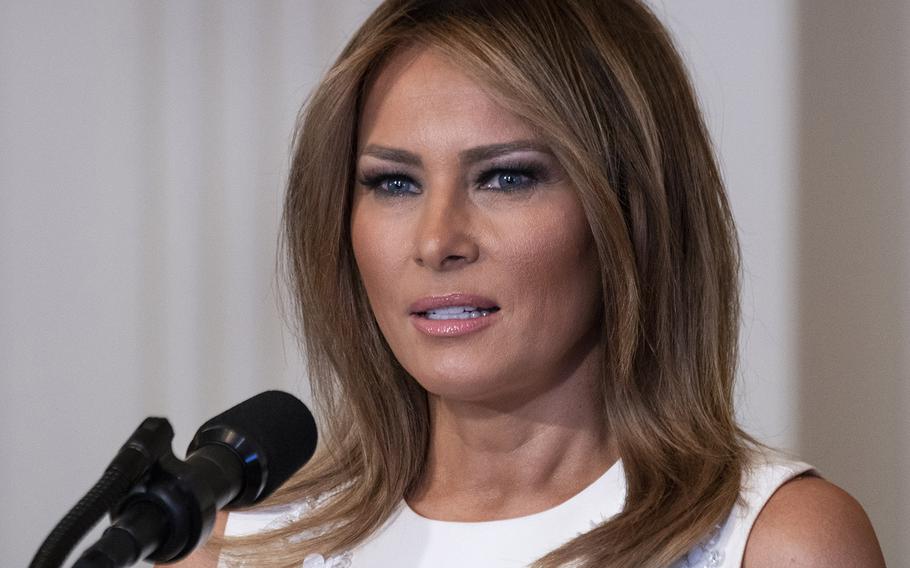 First lady Melania Trump speaks at the third annual Celebration of Military Mothers at the White House, May 10, 2019.