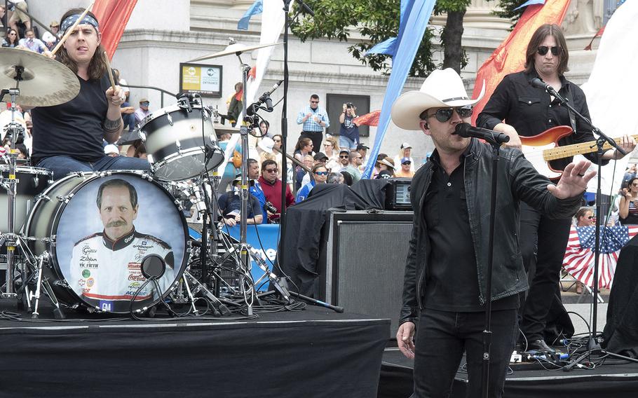 Singer Justin Moore performs at the National Memorial Day Parade in Washington, D.C., May 27, 2019.