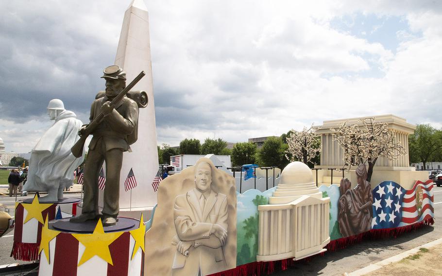 The National Park Service float spotlights some local landmarks for the National Memorial Day Parade in Washington, D.C., May 27, 2019.