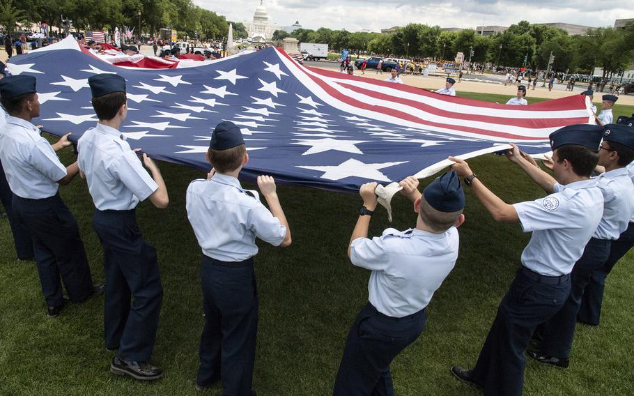 Getting ready for the National Memorial Day Parade in Washington, D.C., May 27, 2019.