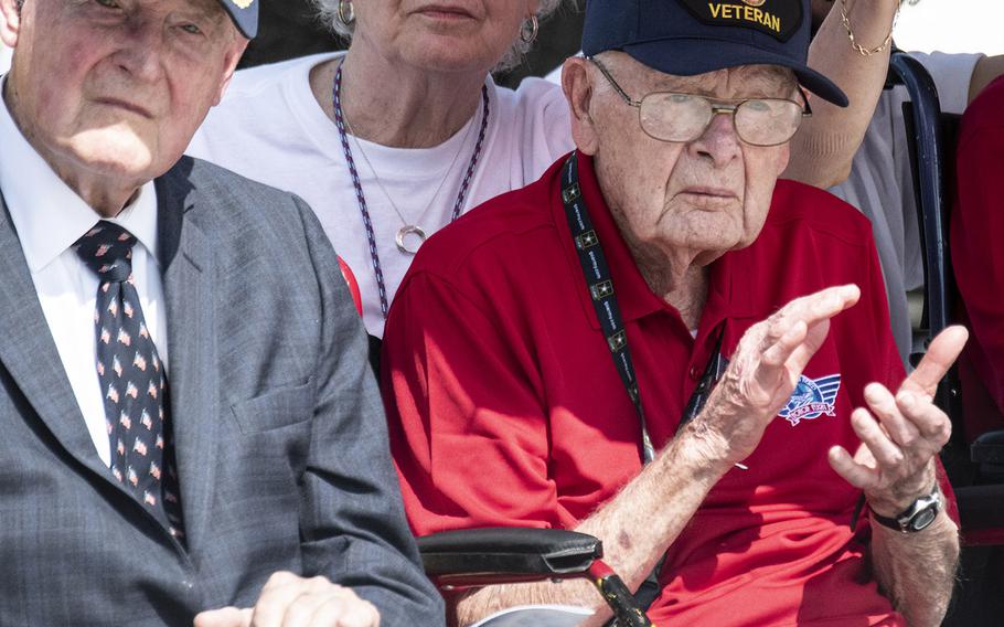 World Warr II veterans at a ceremony marking the 75th anniversary of D-Day, June 6, 2019 at the National World War II Memorial in Washington, D.C.
