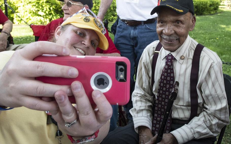A selfie with World War II veteran Anthony Grant before a ceremony marking the 75th anniversary of D-Day, June 6, 2019 at the National World War II Memorial in Washington, D.C.