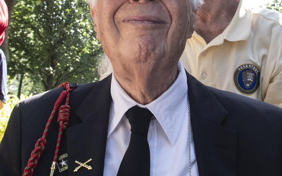 World War II veteran Herman Zeitchik, who landed on Utah Beach on H-Hour of D-Day and later fought in the Battle of the Bulge, awaits the start of a ceremony marking the 75th anniversary of D-Day, June 6, 2019 at the National World War II Memorial in Washington, D.C.