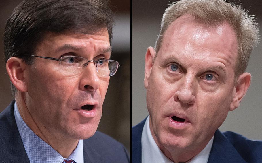 Army Secretary Mark Esper, left, and acting Defense Secretary Patrick Shanahan. President Donald Trump on Tuesday, June 18, 2019, tweeted that he will name Esper to serve as the acting Defense chief, after Shanahan told the president he was withdrawing his name from the confirmation process.