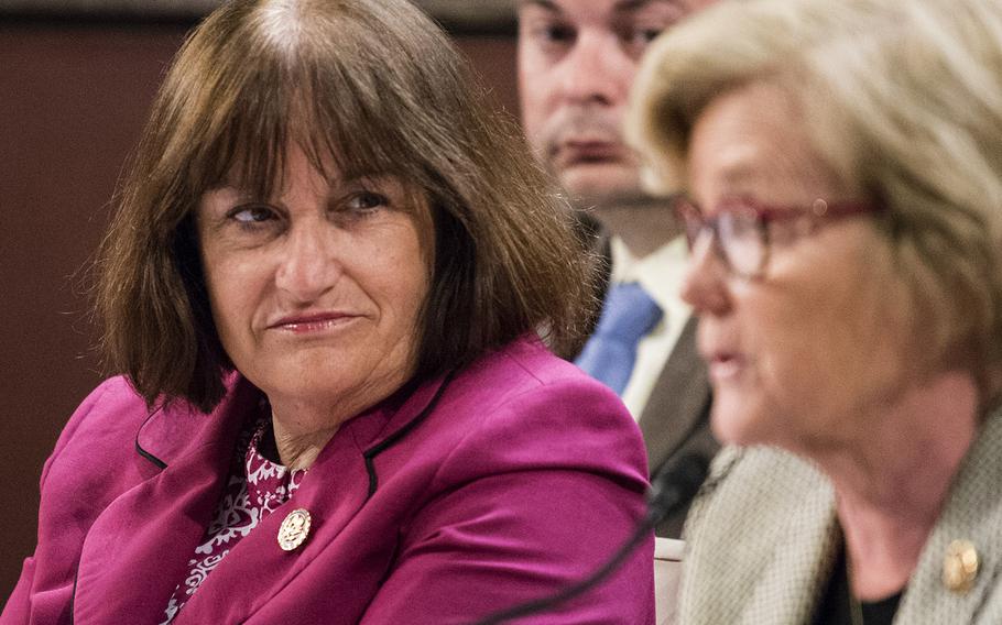 Rep. Annie Kuster, D-N.H., listens as Rep. Chellie Pingree, D-Maine, speaks at a hearing on Capitol Hill in Washington on Thursday, June 20, 2019.