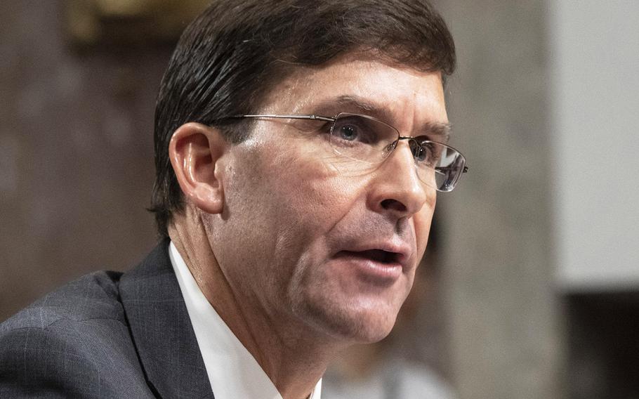 Secretary of the Army Mark Esper speaks at a Senate Armed Services Committee hearing on his nomination to serve as secretary of defense, July 16, 2019 on Capitol Hill.