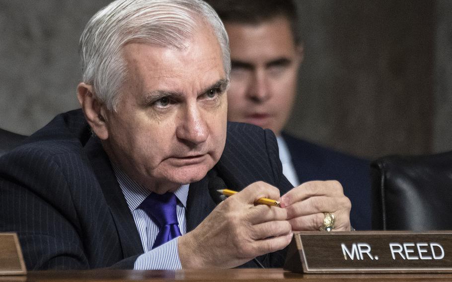 Senate Armed Services Committee Ranking Member Jack Reed, D-R.I., questions DOD Comptroller David Norquist during Norquist's deputy secretary of defense confirmation hearing on Capitol Hill, July 24, 2019.