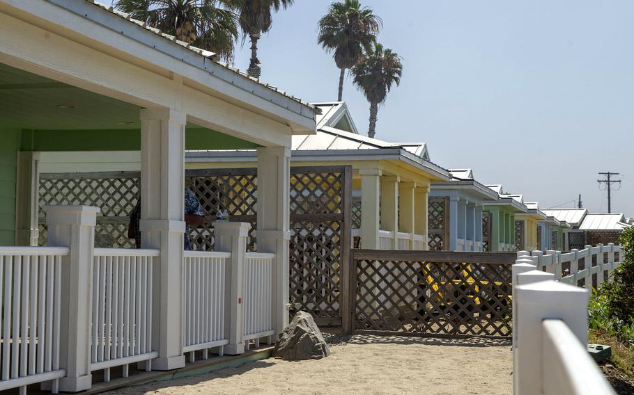 Newly built beach cottages overlook the ocean prior to a dedication ceremony at San Onofre Beach on Marine Corps Base Camp Pendleton, Calif., Aug. 15, 2019.