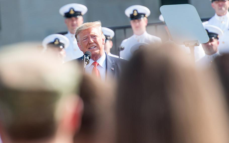 President Donald Trump speaks Wednesday, Sept. 11, 2019 at the Pentagon during a ceremony marking the 18th anniversary of the 9/11 terrorist attacks there and in New York City.