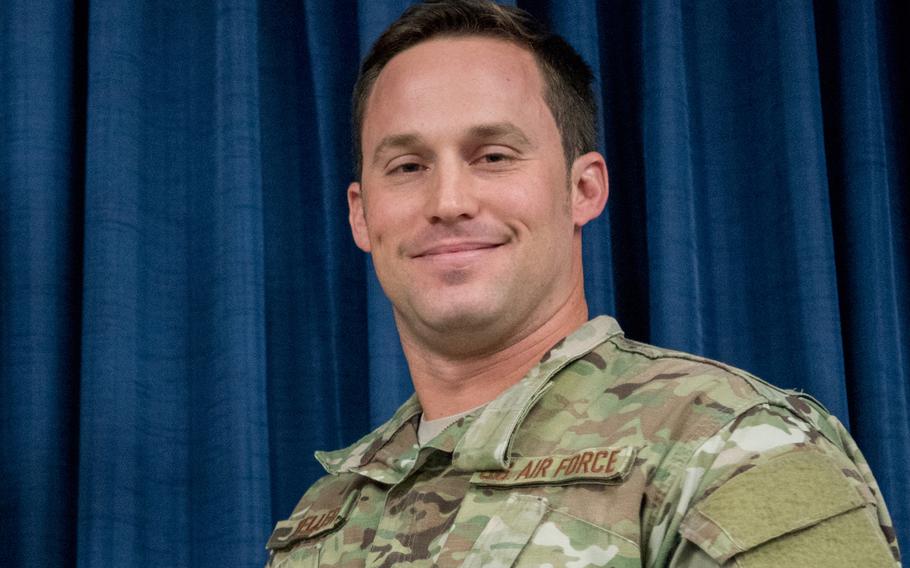 Then-Staff Sgt. Daniel P. Keller, a combat controller in the Kentucky Air National Guard's 123rd Special Tactics Squadron, attends a ceremony on Nov. 17, 2018, as he was awarded the Bronze Star. Keller, who has been promoted to technical sergeant, will be awarded the Air Force Cross for his actions on a battlefield in Afghanistan. The honor is to be presented by Gen. David L. Goldfein, Air Force chief of staff, during a ceremony in Louisville, Ky., Friday Sept. 13, 2019.
