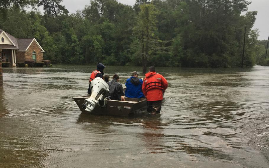 Coast Guard shallow-water response teams from Marine Safety Unit Baton Rouge conduct rescue operations near Beaumont, Texas, Sept. 19, 2019. The National Guard has been activated to assist in rescue operations in the wake of Tropical StormImelda. 