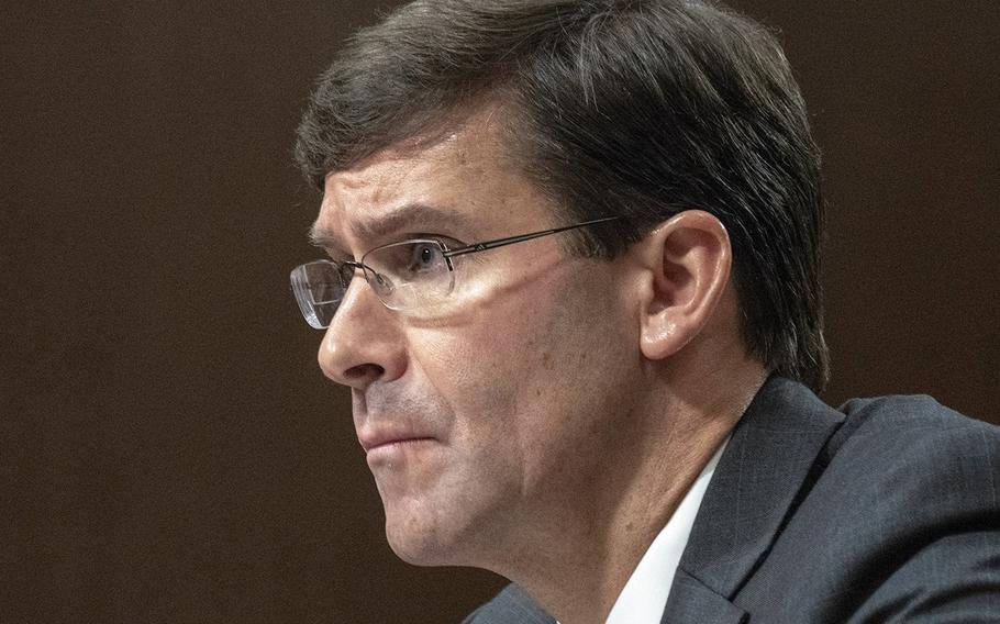 Defense Secretary Mark Esper at his Senate Armed Services Committee confirmation hearing on July 16, 2019.