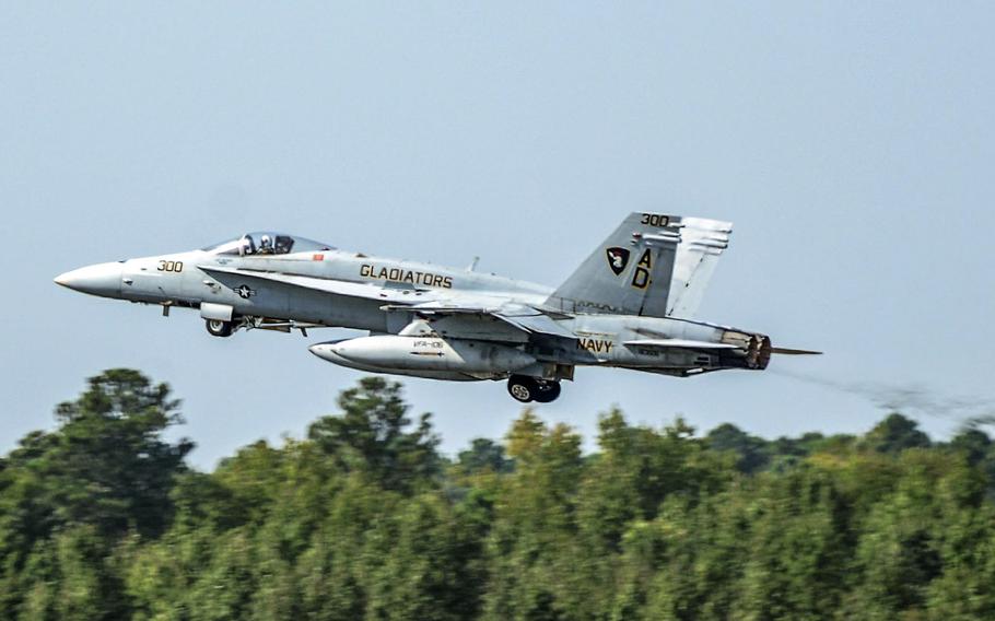 The last Navy F/A-18C Hornet assigned to Strike Fighter Squadron (VFA) 106 makes its official final active-duty flight at Naval Air Station Oceana, Oct 2, 2019.