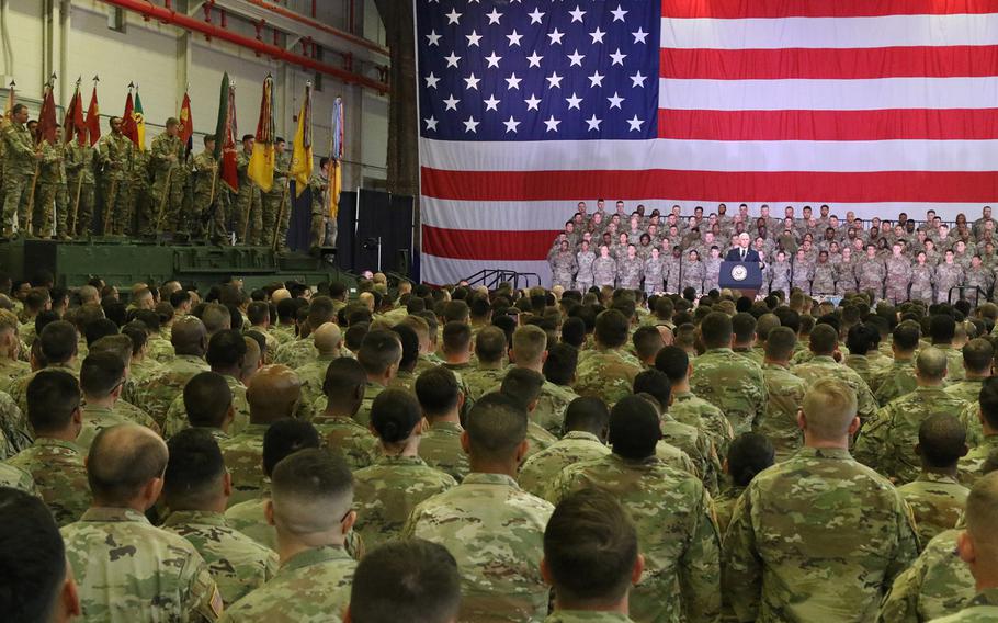 In closing remarks to Fort Hood military personnel during a speech Oct. 29, 2019, Vice President Mike Pence passed a message from President Donald Trump urging service members to be “vigilant, mind your mission, respect the unified chain of command, keep taking care of each other, never dought every decisions you make, it matters to the American people… Give America your best every day. The American people are counting on you.”