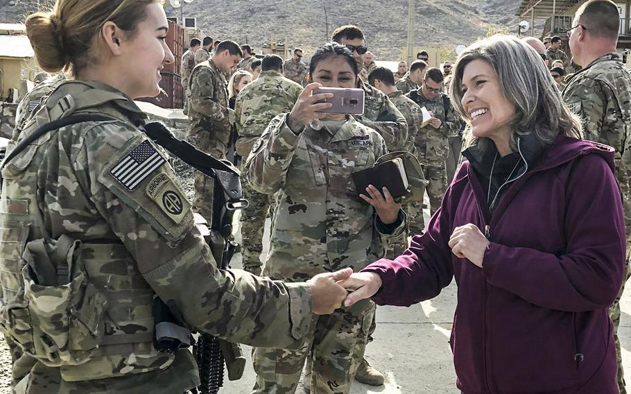Sen. Joni Ernst, R-Iowa, meets with U.S. service members during a trip to Afghanistan in November, 2019.