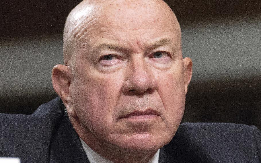 Then-assistant defense secretary for nuclear programs Guy B. Roberts listens during a Senate Armed Services Committee hearing on Capitol Hill, Nov. 2, 2017.