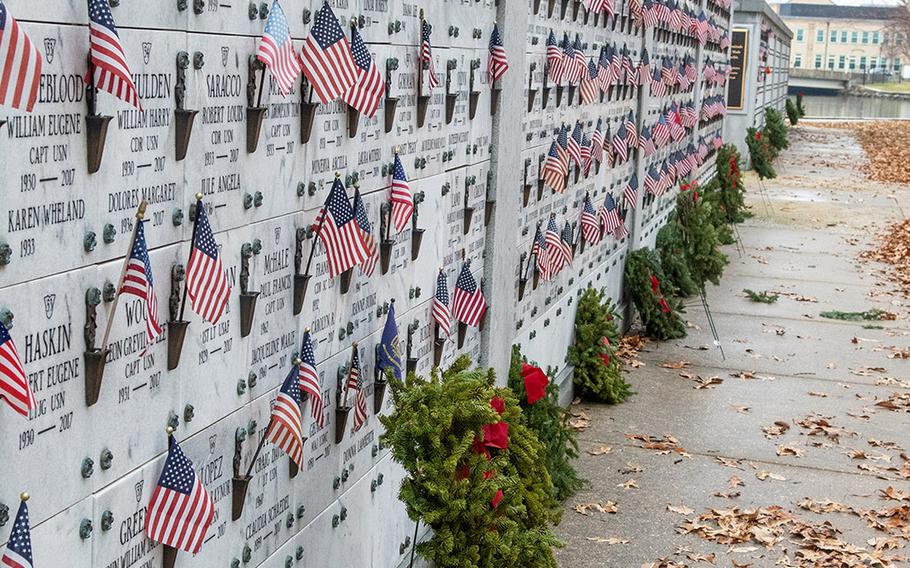 Wreaths Across America at the United States Naval Academy Cemetery's columbarium in Annapolis, Md., December 13, 2019.