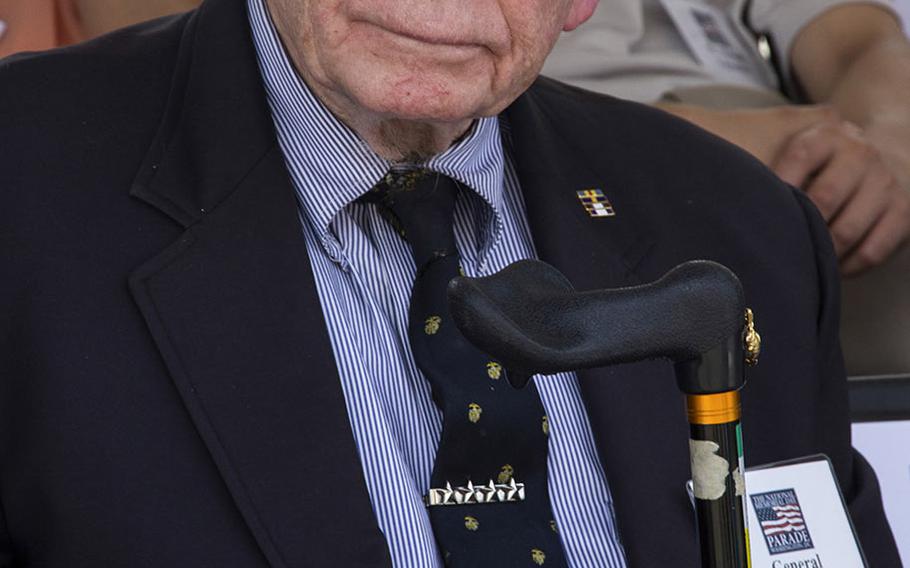 Former U.S. Marine Corps Commandant Gen. P.X. Kelley awaits the start of the National Memorial Day Parade in Washington, D.C., May 26, 2014.