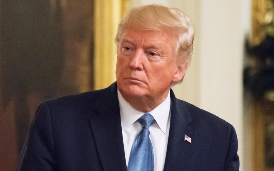 President Donald Trump attends a ceremony at the White House in Washington on Oct. 30, 2019. On Sunday, Jan. 5, 2020, Trump warned that economic sanctions may be imposed on Iraq "if there's any hostility, that they do anything we think is inappropriate."