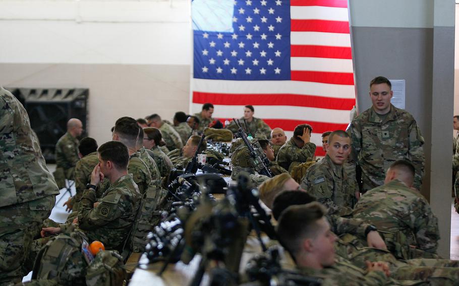 Paratroopers assigned to 1st Brigade Combat Team, 82nd Airborne Division load aircraft bound for the U.S. Central Command area of operations from Fort Bragg, North Carolina, on January 5, 2020.