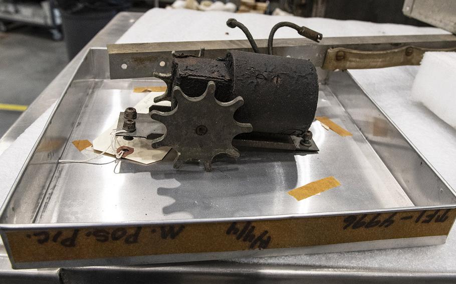 Parts from the Martin B-26B-25-MA Marauder "Flak-Bait," during restoration work at the Smithsonian's Udvar-Hazy Center in January, 2020.