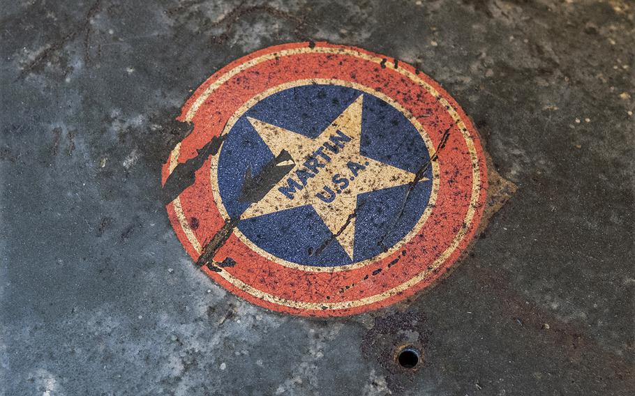 The logo of the Glenn L. Martin Co. on the B-26B-25-MA Marauder "Flak-Bait," being restored at the Smithsonian's Udvar-Hazy Center in January, 2020.