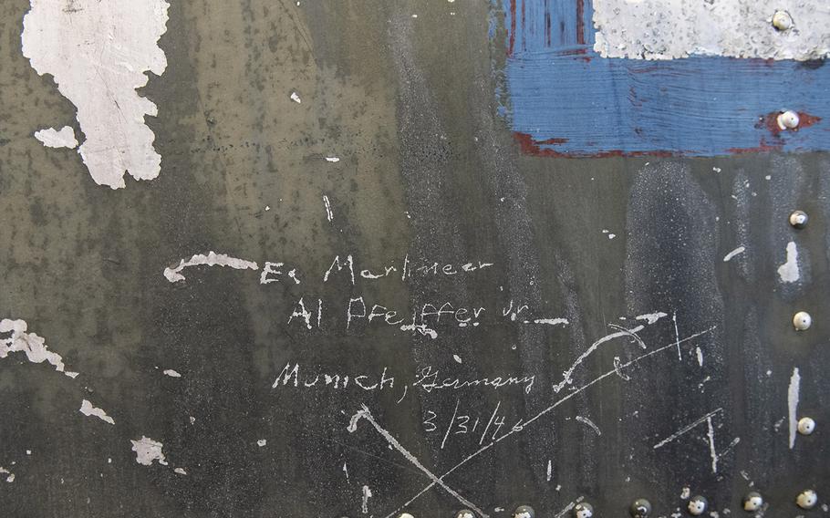 Signatures adorn the fuselage of the Martin B-26B-25-MA Marauder "Flak-Bait," being restored at the Smithsonian's Udvar-Hazy Center in January, 2020.