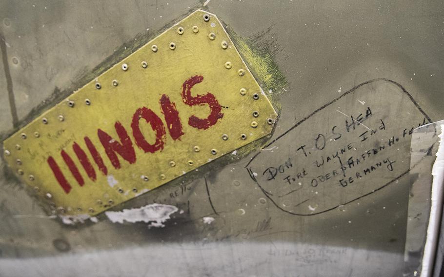 Signatures adorn the fuselage of the Martin B-26B-25-MA Marauder "Flak-Bait," being restored at the Smithsonian's Udvar-Hazy Center in January, 2020.