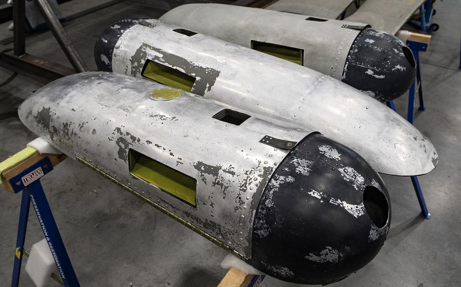 Parts from the Martin B-26B-25-MA Marauder "Flak-Bait," during restoration work at the Smithsonian's Udvar-Hazy Center in January, 2020.